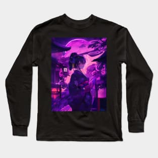 Purple neon Japanese girl Long Sleeve T-Shirt